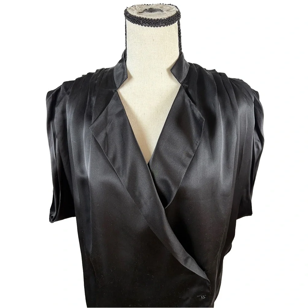Rachel Roy 100% Silk Draped Blouse Made in USA Black Minimalist Top Plus Size 0